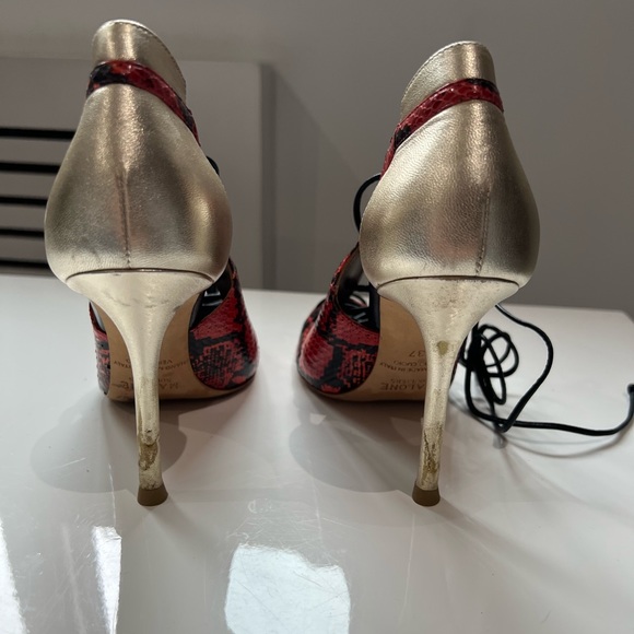 MALONE SOULIERS Lace-Up Snakeskin Leather Pointed Toe Heels Size 7 - Picture 5 of 9